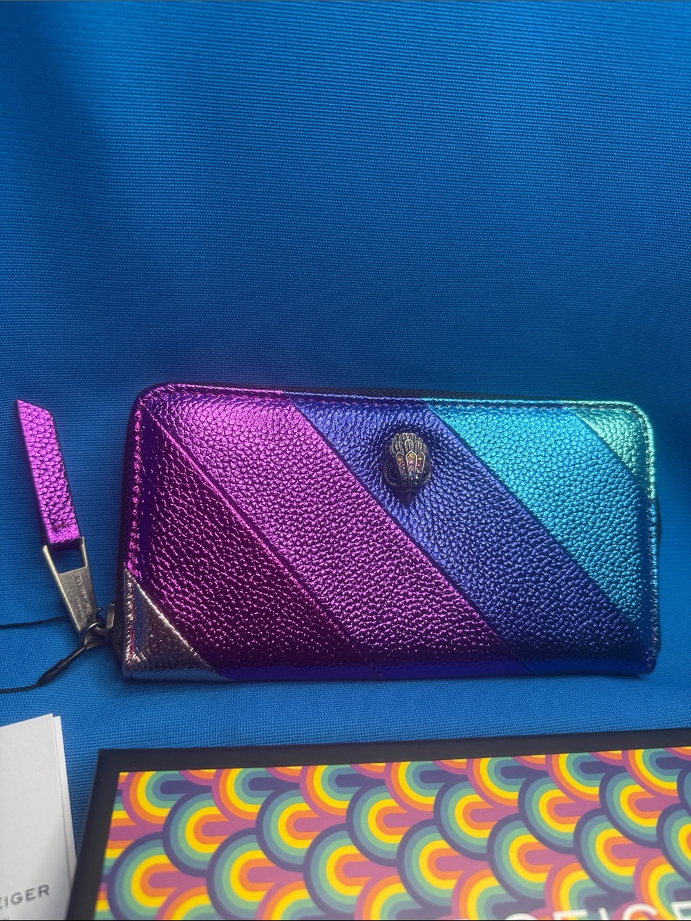 NWT NEW KURT GEIGER LONDON METALLIC MULTI-COLOR STRIPE LEATHER ZIP AROUND WALLET - Picture 17 of 17